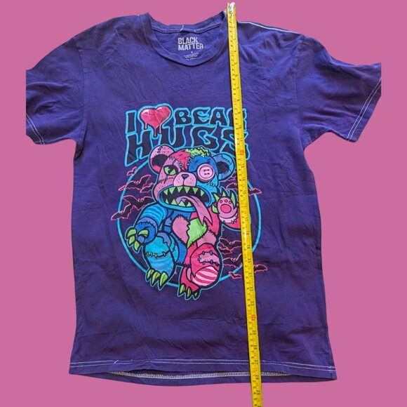 2 for $20 Black Matter “I ❤️ Bear Hugs” Neon Zombie Bear Tee Tag Small Purple - Picture 3 of 4